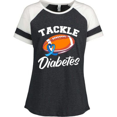 Tackle Diabetes Blue Football Type 1 T1D Diabetes Awareness Enza Ladies Jersey Colorblock Tee