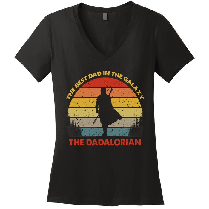 The Dadalorian Best Dad In The Galaxy Retro Vintage Women's V-Neck T-Shirt