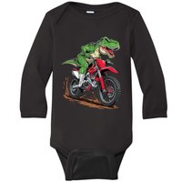 Trex Dirt Bike For Boy Dinosaur Riding Motorcycle Baby Long Sleeve Bodysuit