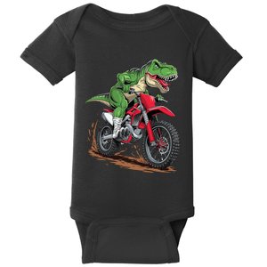 Trex Dirt Bike For Boy Dinosaur Riding Motorcycle Baby Bodysuit