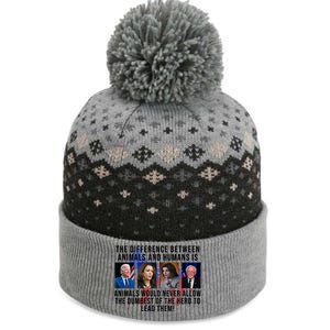 The Difference Between Animals And Humans Funny Democrat The Baniff Cuffed Pom Beanie