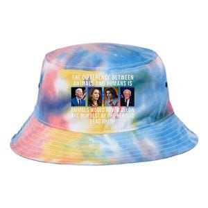 The Difference Between Animals And Humans Funny Democrat Tie Dye Newport Bucket Hat