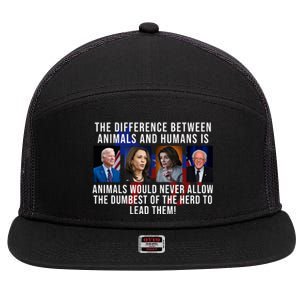 The Difference Between Animals And Humans Funny Democrat 7 Panel Mesh Trucker Snapback Hat