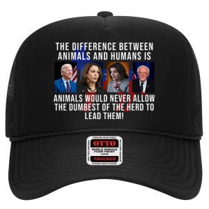 The Difference Between Animals And Humans Funny Democrat High Crown Mesh Back Trucker Hat