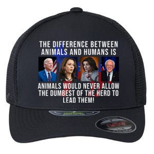 The Difference Between Animals And Humans Funny Democrat Flexfit Unipanel Trucker Cap