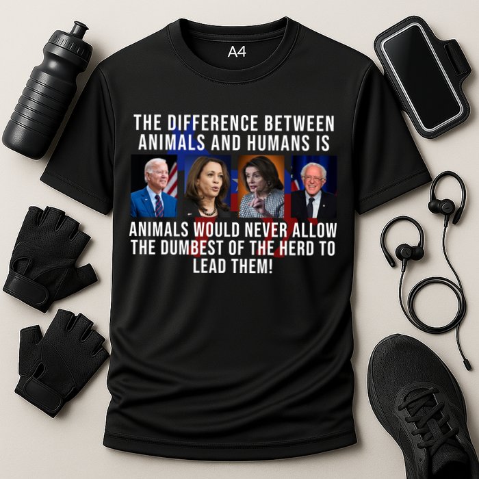 The Difference Between Animals And Humans Funny Democrat Cooling Performance Crew T-Shirt