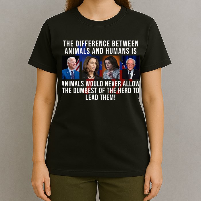 The Difference Between Animals And Humans Funny Democrat T-Shirt