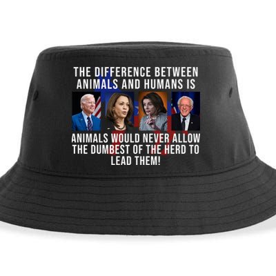 The Difference Between Animals And Humans Funny Democrat Sustainable Bucket Hat