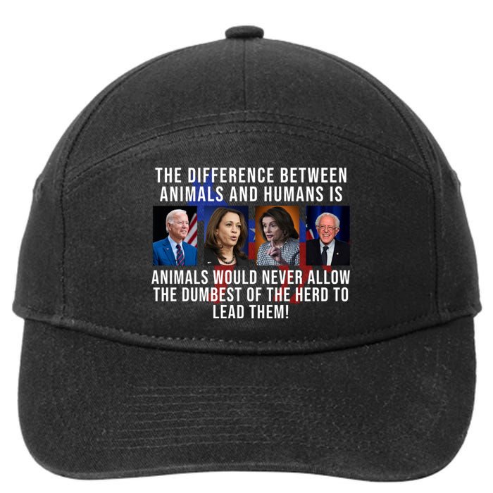 The Difference Between Animals And Humans Funny Democrat 7-Panel Snapback Hat