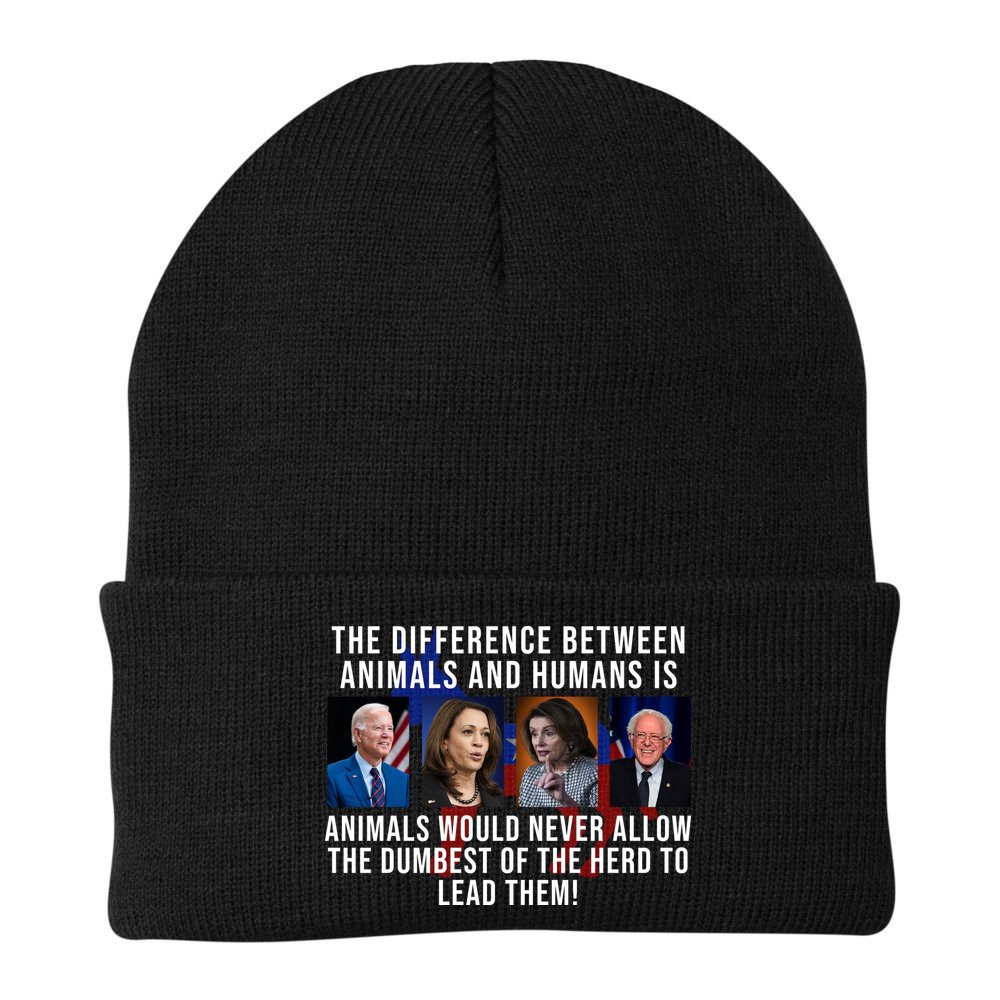 The Difference Between Animals And Humans Funny Democrat Beanie
