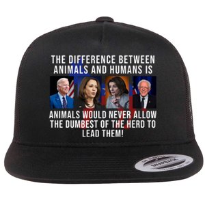 The Difference Between Animals And Humans Funny Democrat Flat Bill Trucker Hat