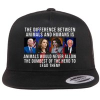 The Difference Between Animals And Humans Funny Democrat Flat Bill Trucker Hat