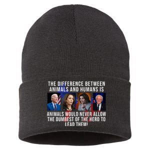 The Difference Between Animals And Humans Funny Democrat Sustainable Knit Beanie