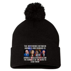 The Difference Between Animals And Humans Funny Democrat Pom Pom 12in Knit Beanie