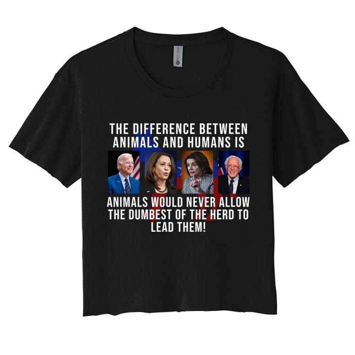 The Difference Between Animals And Humans Funny Democrat Women's Crop Top Tee