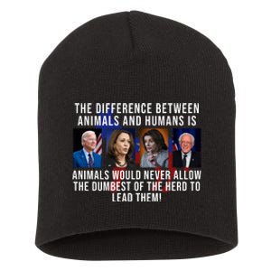 The Difference Between Animals And Humans Funny Democrat Short Acrylic Beanie