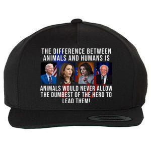 The Difference Between Animals And Humans Funny Democrat Wool Snapback Cap