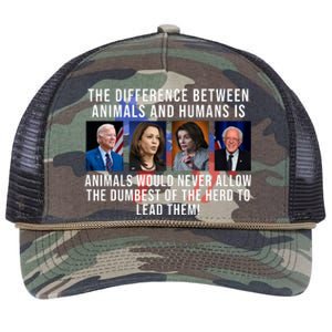 The Difference Between Animals And Humans Funny Democrat Retro Rope Trucker Hat Cap