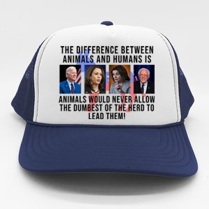 The Difference Between Animals And Humans Funny Democrat Trucker Hat