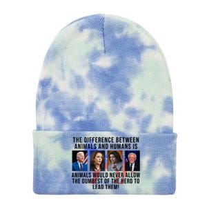 The Difference Between Animals And Humans Funny Democrat Tie Dye 12in Knit Beanie