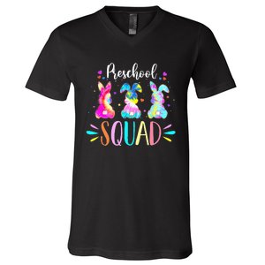 Tie Dye Bunnies Pre-k Teacher Squad Easter Day V-Neck T-Shirt