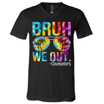 Tie Dye Bruh We Out Counselors Last Day Of School V-Neck T-Shirt