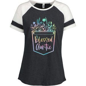 Tie Dye Blessed Auntie Floral Pocket Thankful Auntie Life Meaningful Gift Enza Ladies Jersey Colorblock Tee