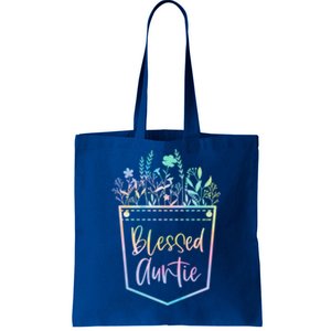 Tie Dye Blessed Auntie Floral Pocket Thankful Auntie Life Meaningful Gift Tote Bag