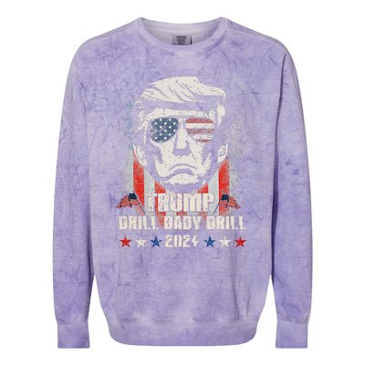 Trump Drill Baby Drill American Flag Colorblast Crewneck Sweatshirt