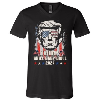 Trump Drill Baby Drill American Flag V-Neck T-Shirt