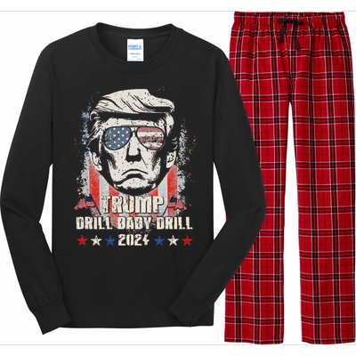 Trump Drill Baby Drill American Flag Long Sleeve Pajama Set