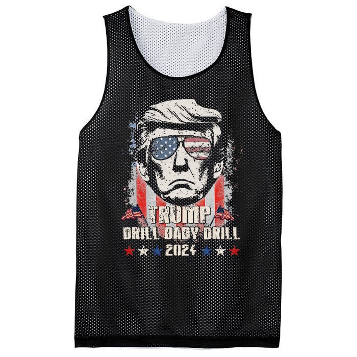 Trump Drill Baby Drill American Flag Mesh Reversible Basketball Jersey Tank