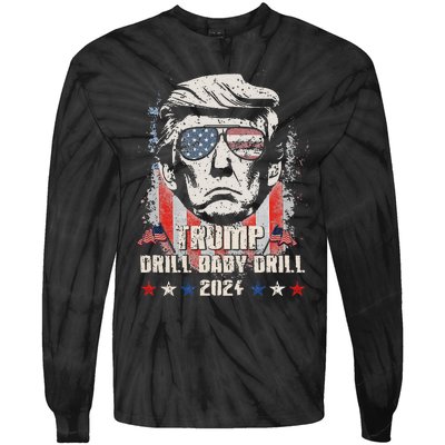 Trump Drill Baby Drill American Flag Tie-Dye Long Sleeve Shirt