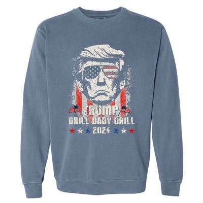 Trump Drill Baby Drill American Flag Garment-Dyed Sweatshirt