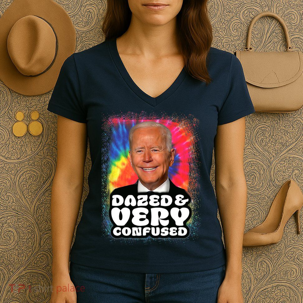 Tie Dye Biden Dazed And Very Confused Funny Women's V-Neck T-Shirt