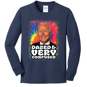 Tie Dye Biden Dazed And Very Confused Funny Kids Long Sleeve Shirt