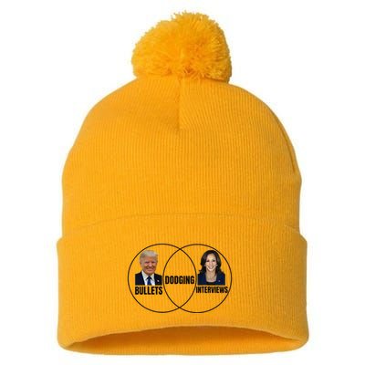 Trump Dodging Bullets Interviews Kamala Venn Diagram Pom Pom 12in Knit Beanie