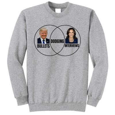 Trump Dodging Bullets Interviews Kamala Venn Diagram Tall Sweatshirt