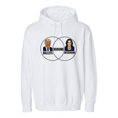 Trump Dodging Bullets Interviews Kamala Venn Diagram Garment-Dyed Fleece Hoodie