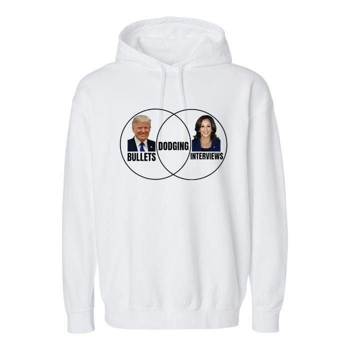 Trump Dodging Bullets Interviews Kamala Venn Diagram Garment-Dyed Fleece Hoodie