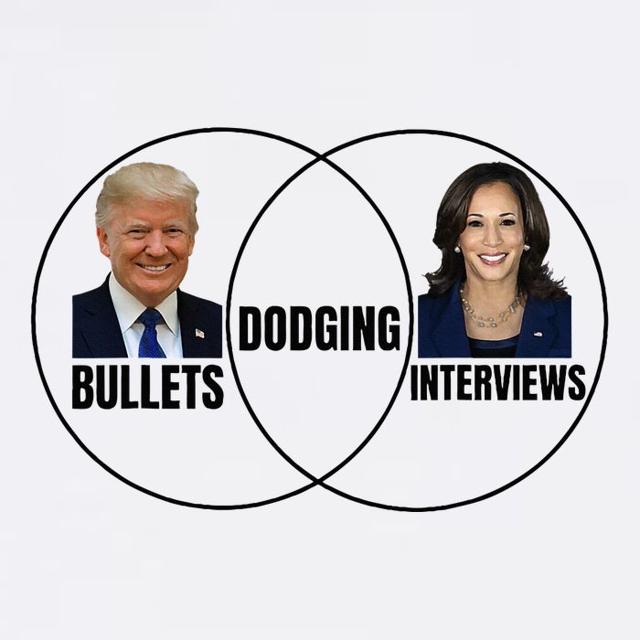 Trump Dodging Bullets Interviews Kamala Venn Diagram Garment-Dyed Sweatshirt