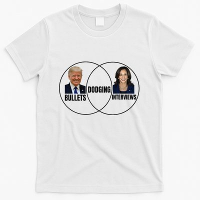 Trump Dodging Bullets Interviews Kamala Venn Diagram T-Shirt