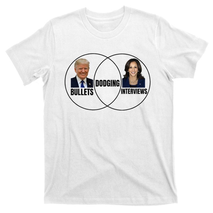 Trump Dodging Bullets Interviews Kamala Venn Diagram T-Shirt