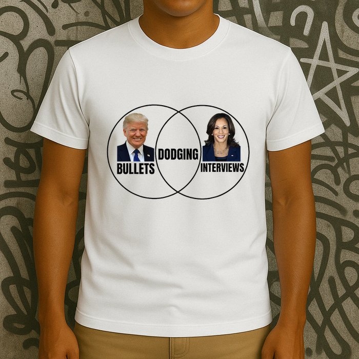 Trump Dodging Bullets Interviews Kamala Venn Diagram T-Shirt