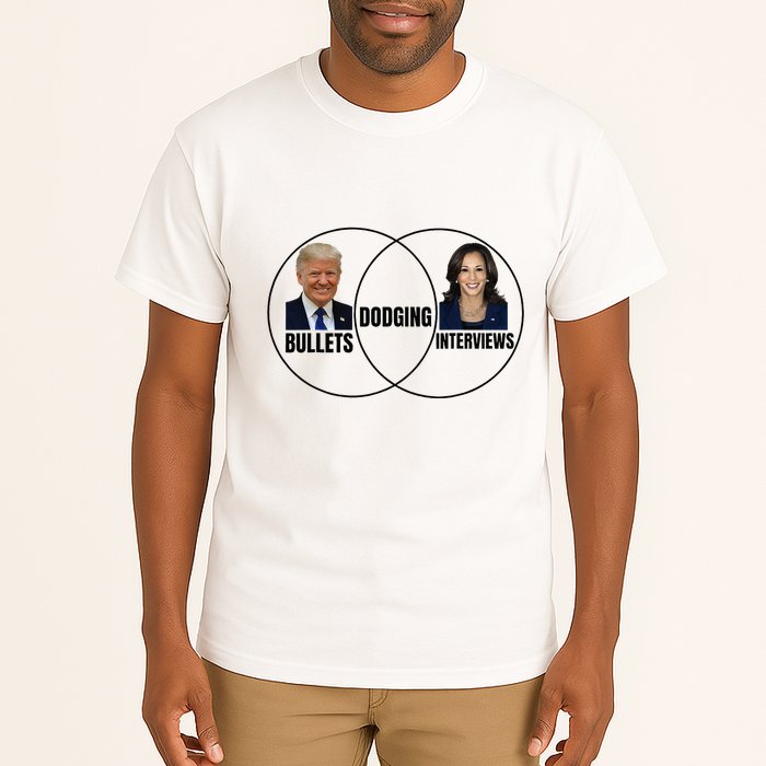 Trump Dodging Bullets Interviews Kamala Venn Diagram Tall T-Shirt