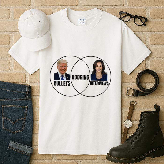 Trump Dodging Bullets Interviews Kamala Venn Diagram Tall T-Shirt