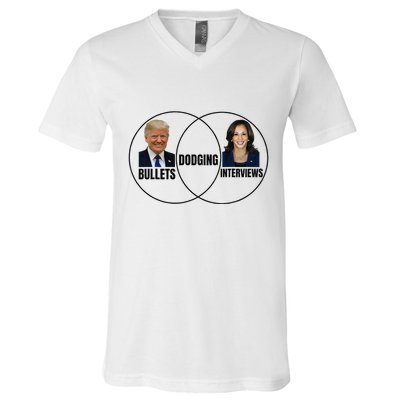 Trump Dodging Bullets Interviews Kamala Venn Diagram V-Neck T-Shirt