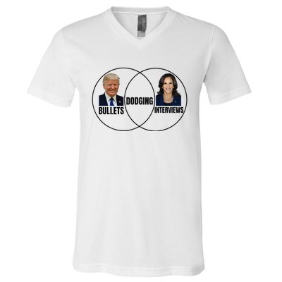 Trump Dodging Bullets Interviews Kamala Venn Diagram V-Neck T-Shirt