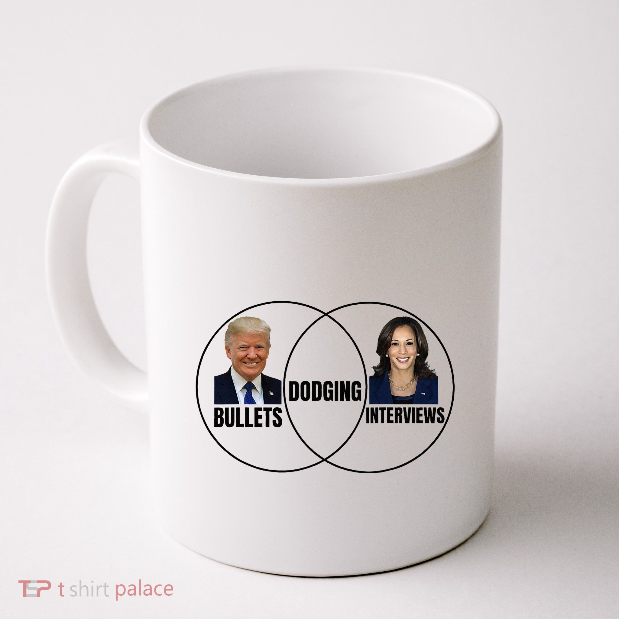 Trump Dodging Bullets Interviews Kamala Venn Diagram Mug