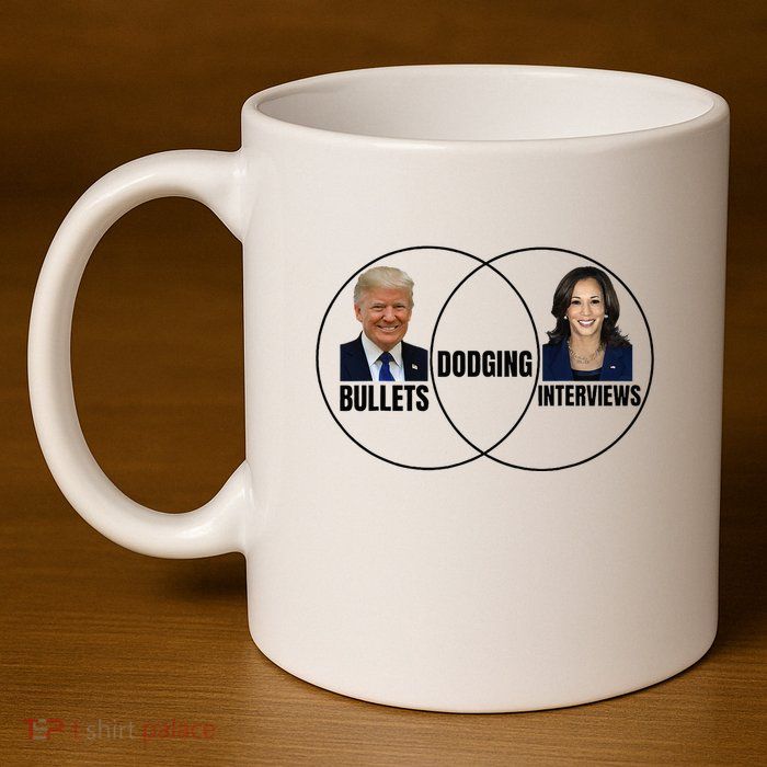 Trump Dodging Bullets Interviews Kamala Venn Diagram 11oz C Handle Ceramic Mug